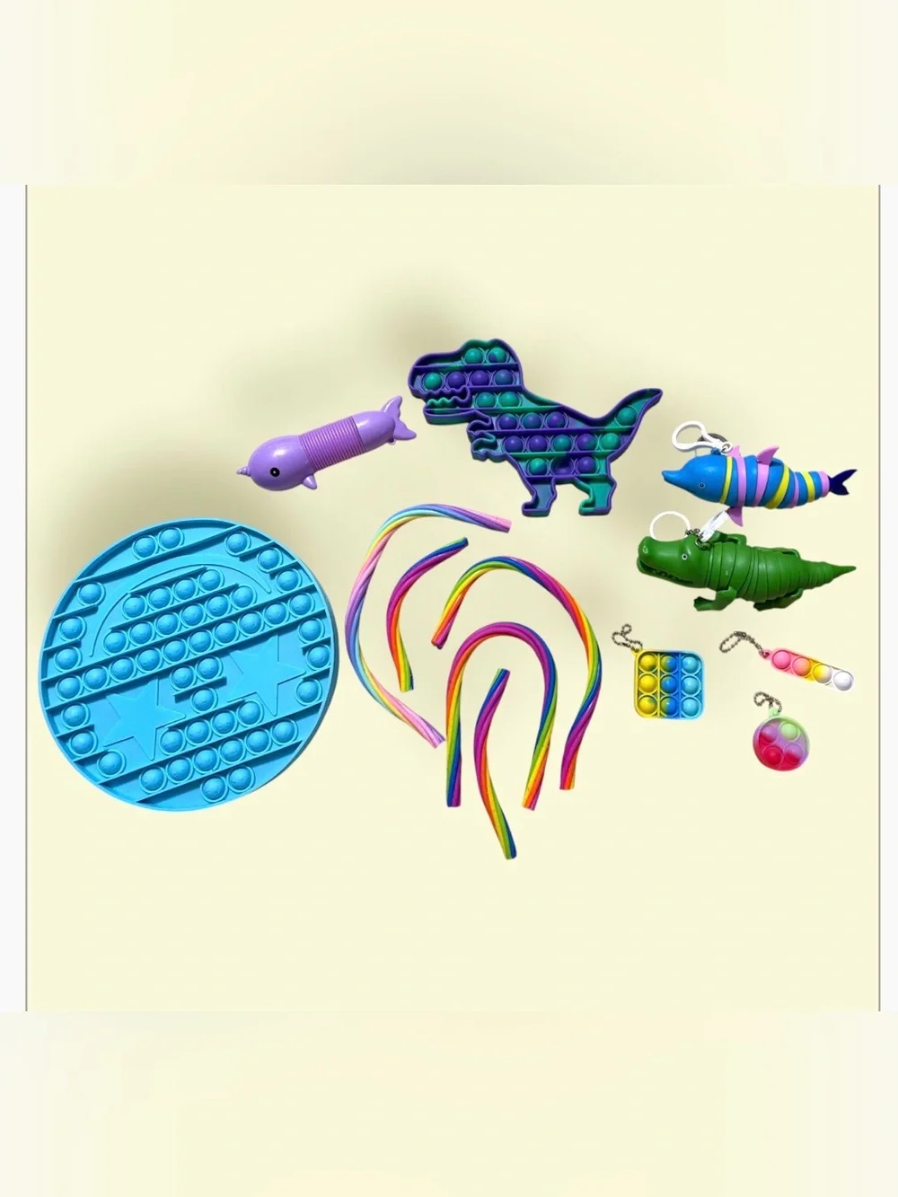 Rainbow Stretch Ropes and Pop-Its, Wiggle Fidget Sensory Toy Set